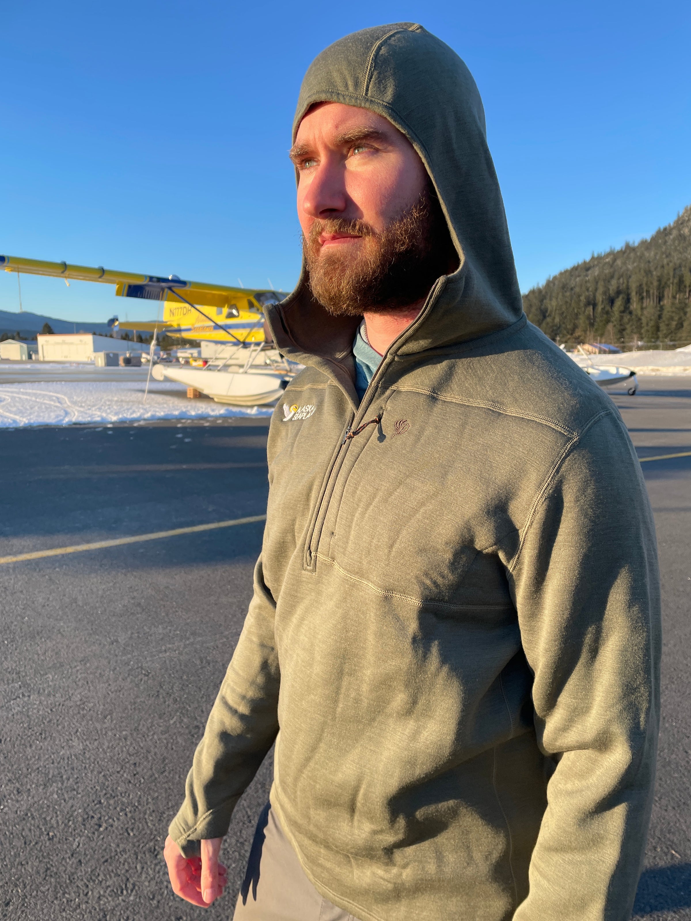 Duck Camp - BARN BURNER MERINO HOODIE - MOSS | Alaska Seaplanes